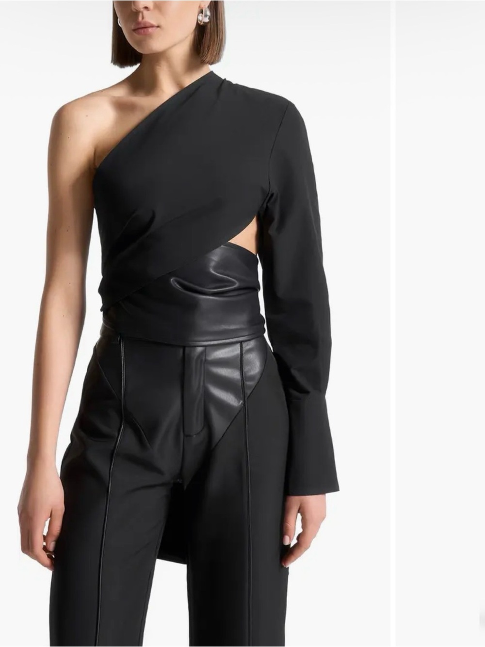 MANIÈRE DE VOIR One Sleeve Vegan Leather Wrap Top